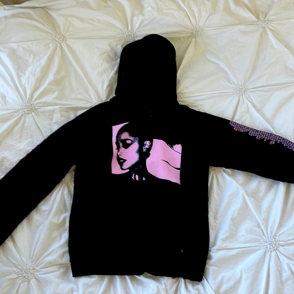 Black Ariana Grande Hoodie with Pink Graphics and Lettering
